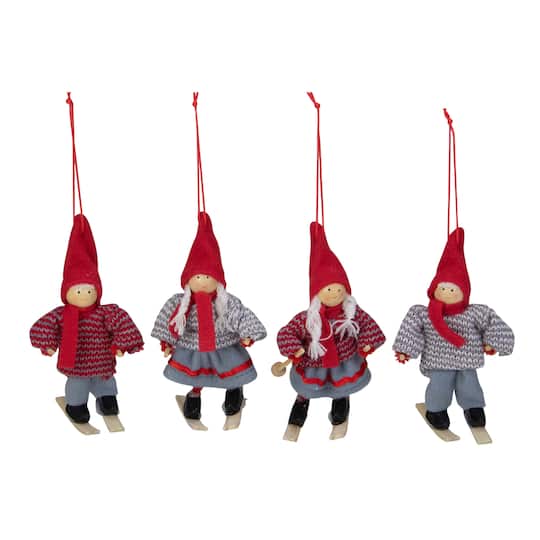 Set of 4 Colorful Holiday Skiing Kids Christmas Ornament Decorations 6" By Northlight in Red | Michaels®